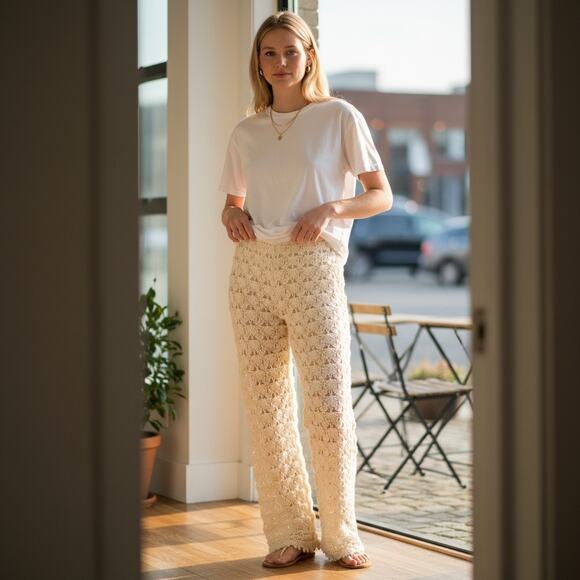 $260 Capittana Off White Cream See Through Knit Crochet Pant XS/S Beach Vacation - Picture 1 of 8
